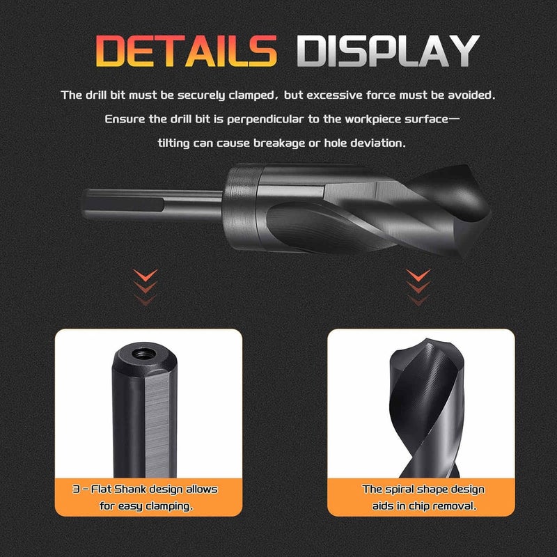 CoCud Drill Bit, 32mm Cutting Diameter, 1/2" Reduced Shank 3-Flat 4341 HSS Nitriding Black 118° Cutting Angle Bits - (Applications: for Plastic Wood) - Image 3